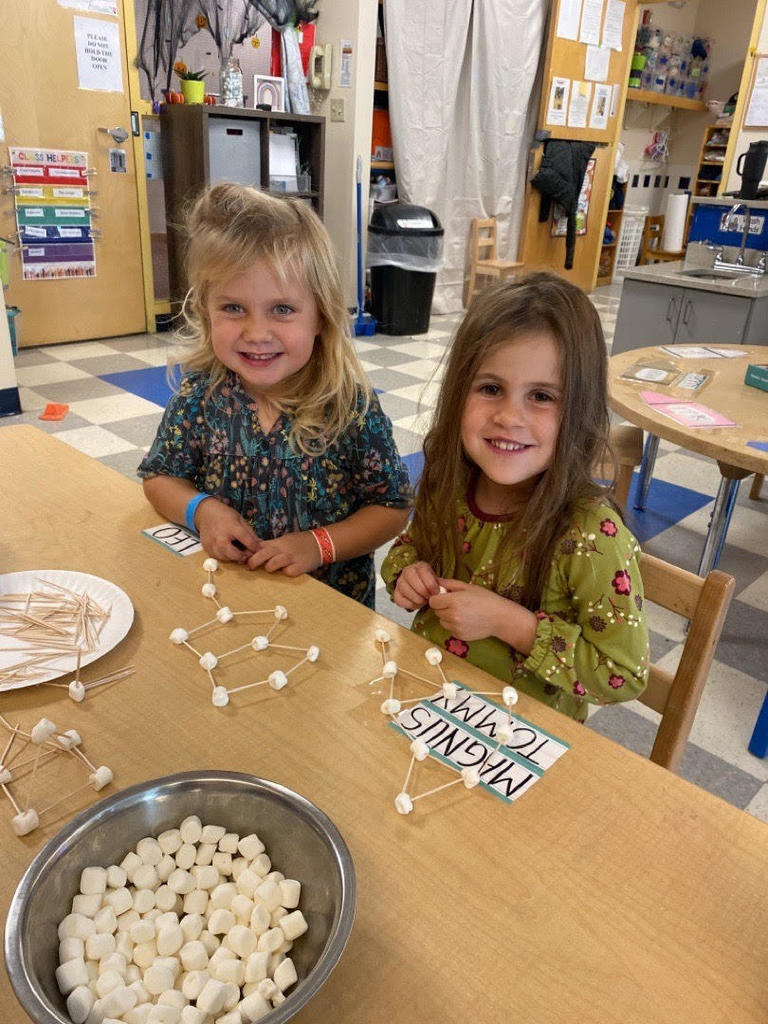 kids building marshmallow structures with toothpicks